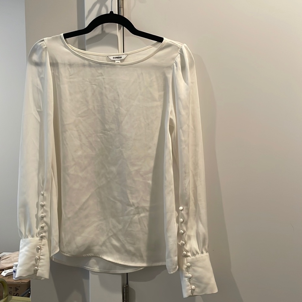 Express XS puff sleeve blouse white